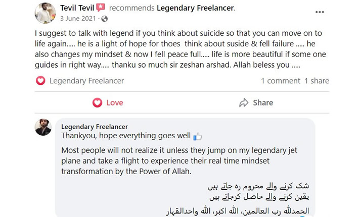 Testimonial for Legendary Freelancer